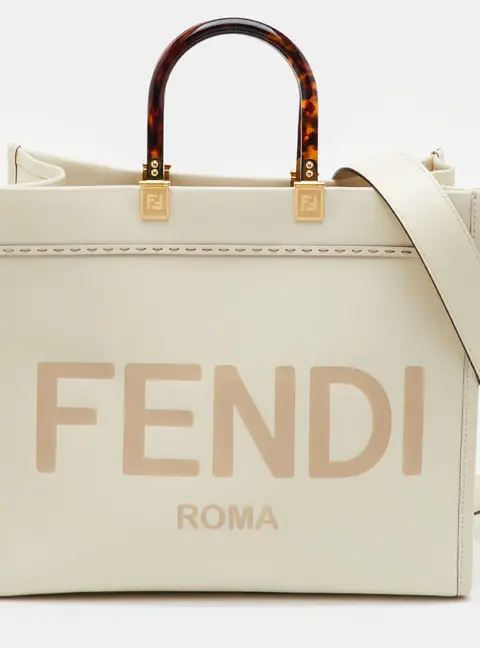 Fendi Sunshine Off White Leather and Plexiglass Shopper Tote