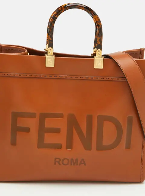 Fendi Sunshine Medium Brown Leather Shopper Tote