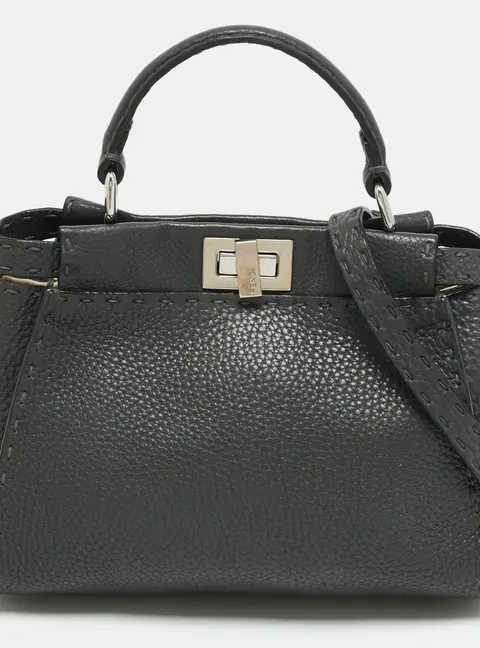 Fendi Peekaboo Mini Dark Grey Selleria Leather Top Handle Bag