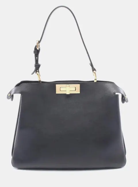 Fendi Peekaboo Soft Medium Black Calfskin Leather Shoulder Bag