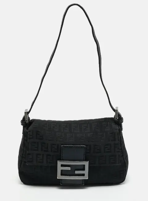 Fendi Mama Baguette Mini Black Zucchino Canvas Bag