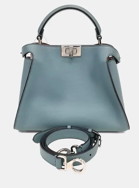 Fendi Peekaboo Essentially Mini Blue Leather Top Handle Bag