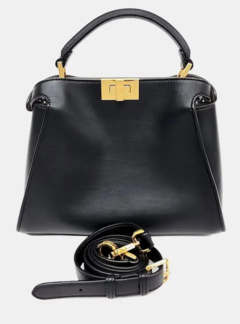 Fendi Peekaboo Essentially Mini Black Leather Top Handle Bag