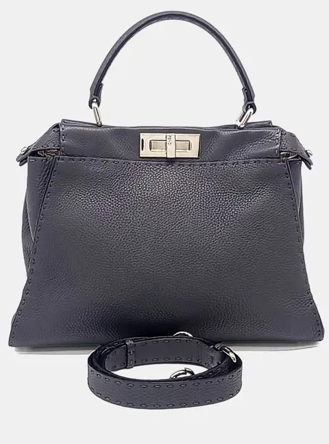 Fendi Peekaboo Medium Grey Selleria Leather Top Handle Bag