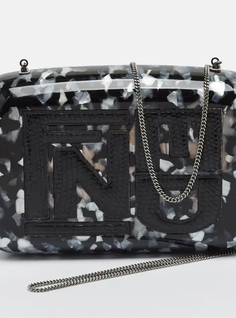 Fendi Sweet Marble Black Acrylic and Lizard Chain Clutch