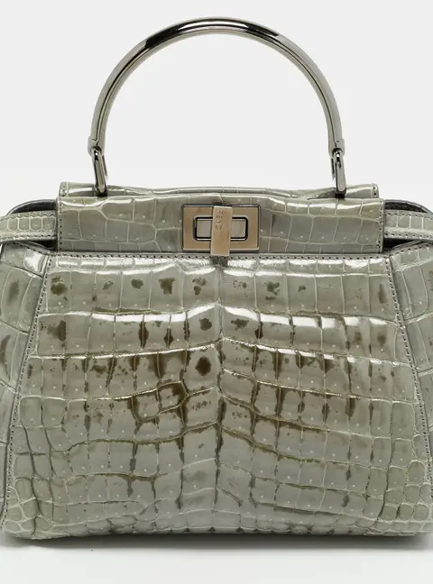 Fendi Peekaboo Small Grey Crocodile Top Handle Bag