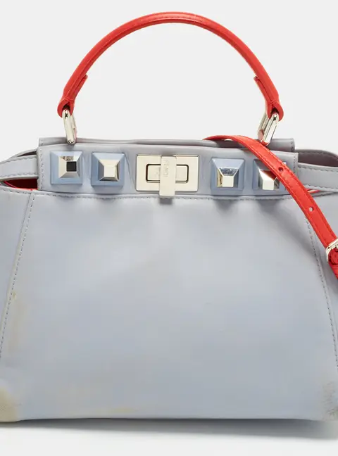 Fendi Studded Peekaboo Small Light Blue/Red Top Handle Bag