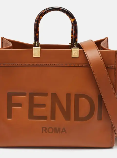 Fendi Sunshine Medium Brown Leather Shopper Tote