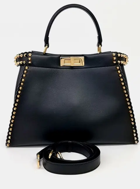Fendi Peekaboo Regular Black Nappa Leather Satchel Bag