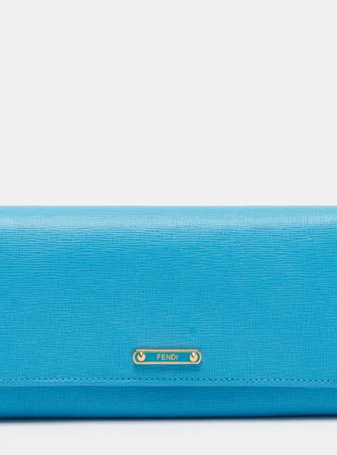 Fendi Elite Blue Saffiano Leather Classic Flap Continental Wallet