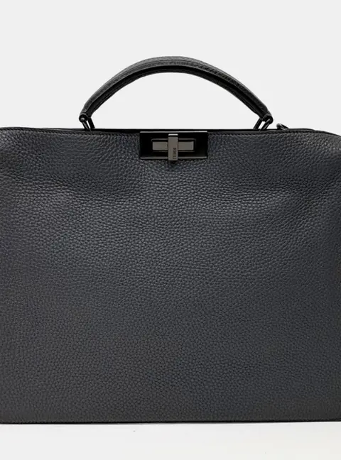 Fendi Peekaboo I See U Medium Black Grained Leather Top Handle Bag