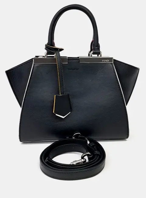 Fendi By The Way Mini Black Calfskin Leather Top Handle Bag