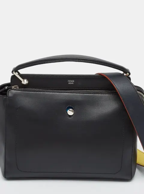 Fendi Dotcom Large Black Leather Top Handle Bag
