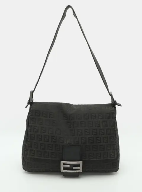 Fendi Mama Baguette Black Zucchino Canvas and Leather Bag