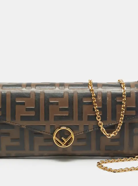 Fendi F is Fendi Brown Zucca Embossed Leather Wallet On Chain