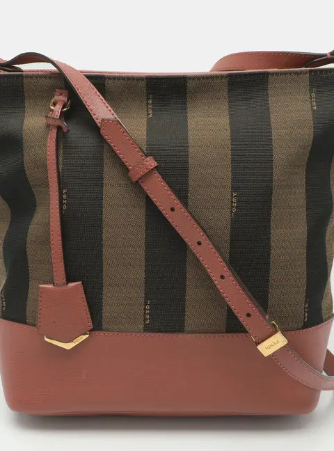 Fendi Tobacco/Pink Pequin Stripe Canvas and Leather Bucket bag