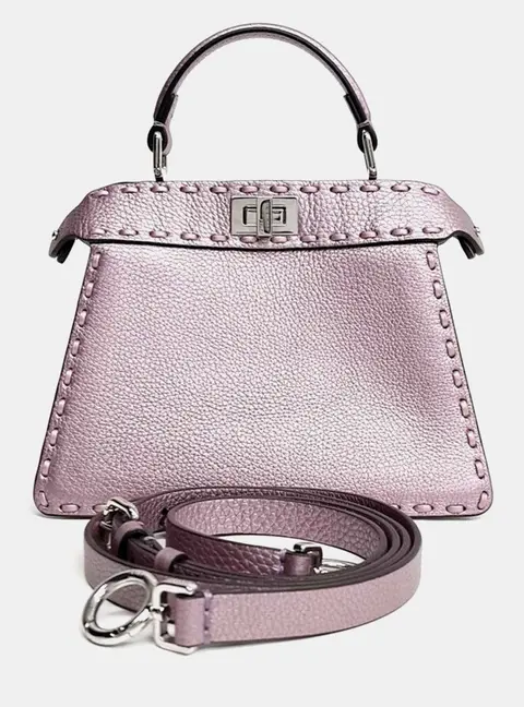 Fendi Selleria Peekaboo I SEE U Petite Metallic Lavender Leather Top Handle Bag