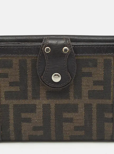 Fendi Flap Tobacco Zucca Canvas and Leather French Wallet