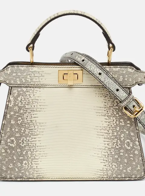 Fendi Peekaboo ISeeU Petite Grey/White Lizard Top Handle Bag