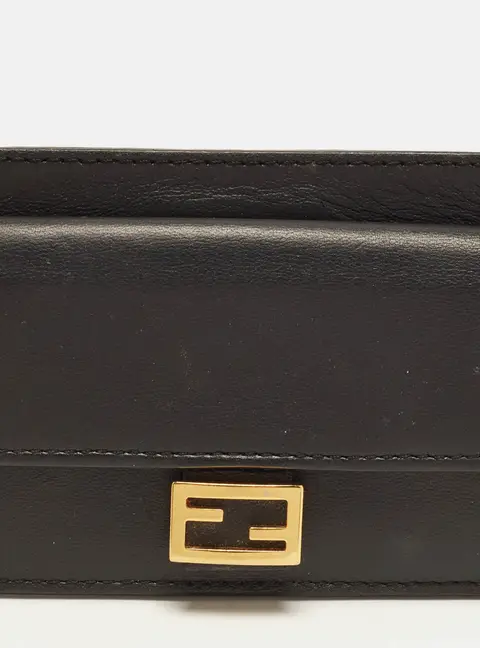 Fendi Baguette Black FF Embossed Leather Card Holder