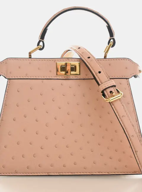 Fendi Peekaboo ISeeU Petite Beige Ostrich Leather Top Handle Bag