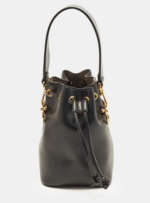 Fendi Black Leather Mini Mon Tresor Drawstring Bucket Bag