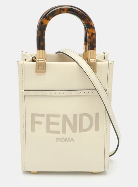 Fendi Sunshine Mini Cream Leather and Plexiglass Tote