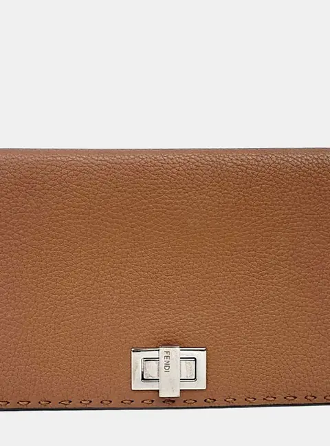 Fendi Leather Brown Selleria Long Wallet (8M0318)