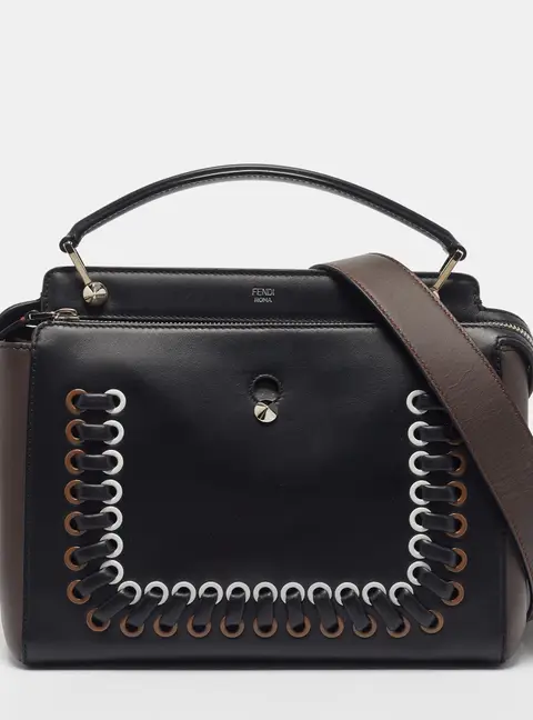Fendi Dotcom Whipstitch Multicolor Leather Top Handle Bag