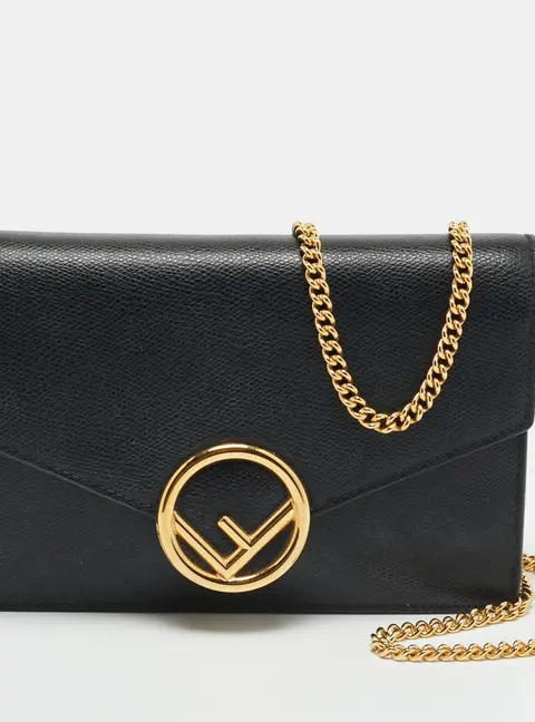 Fendi F is Fendi Leather Black Envelope Wallet on Chain