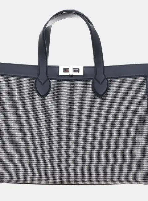 Fendi Peekaboo ISeeU Forty8 Black Houndstooth Wool Calfskin Leather Satchel Bag