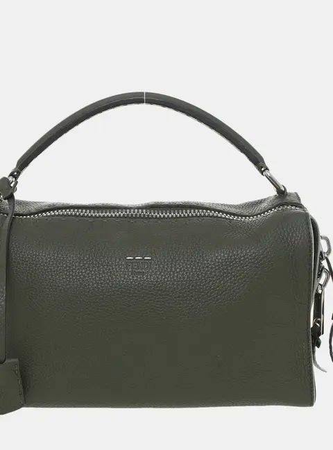 Fendi Lei Boston Small Olive Green Selleria Roman Leather Top Handle Bag