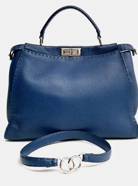 Fendi Blue Leather Selleria Peekaboo Large