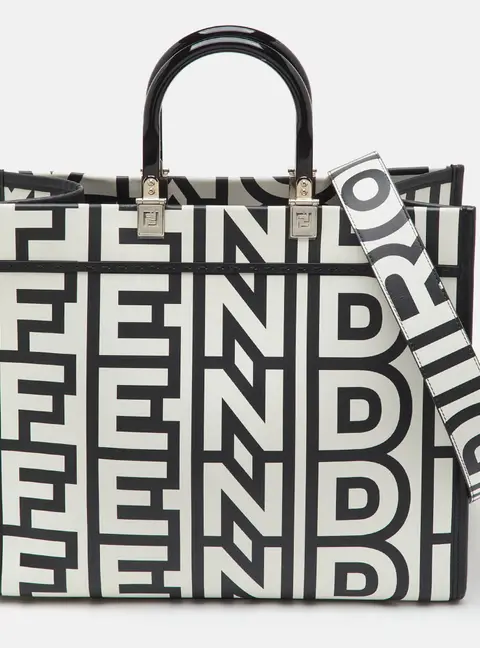 Fendi x Marc Jacobs Sunshine Medium Black/White Leather Logo Print Tote