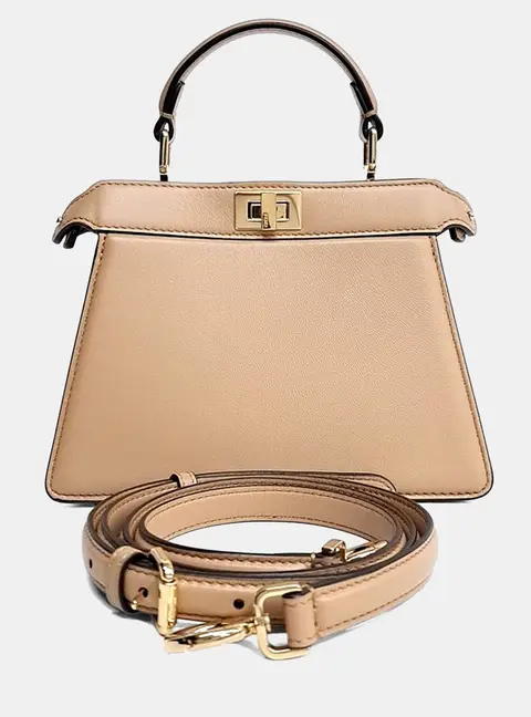 Fendi Peekaboo I See U Petite Beige Leather Top Handle Bag