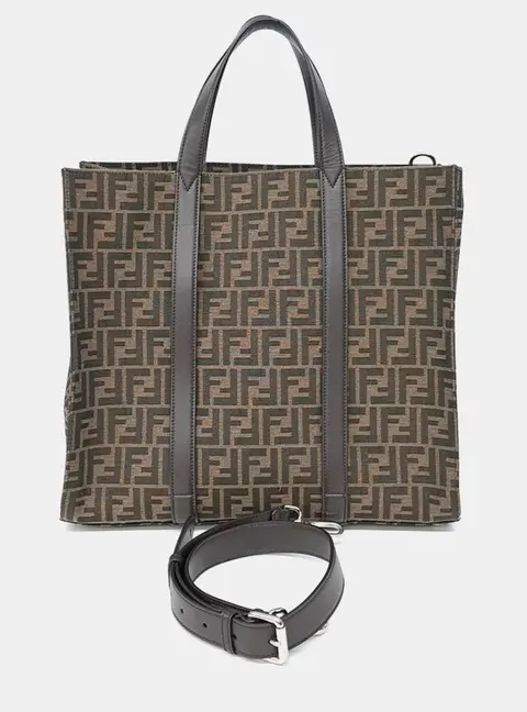 Fendi FF Jacquard Brown Canvas Shopper Bag (7VA390)