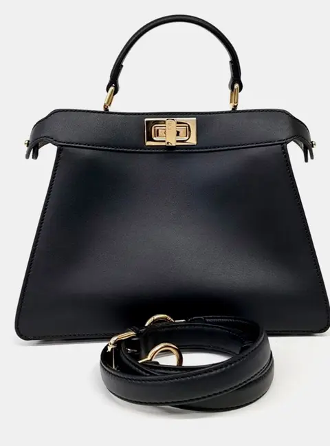 Fendi Peekaboo I SEE U Black Leather Small Top Handle Bag (8BN327)