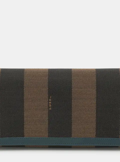Fendi Brown/Blue Pequin Coated Canvas and Leather Flap Continental Wallet