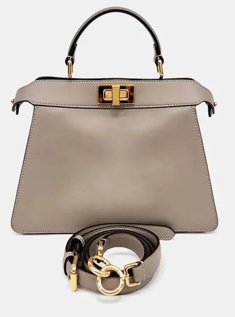 Fendi Peekaboo ISeeU Small Gray Leather Top Handle Bag