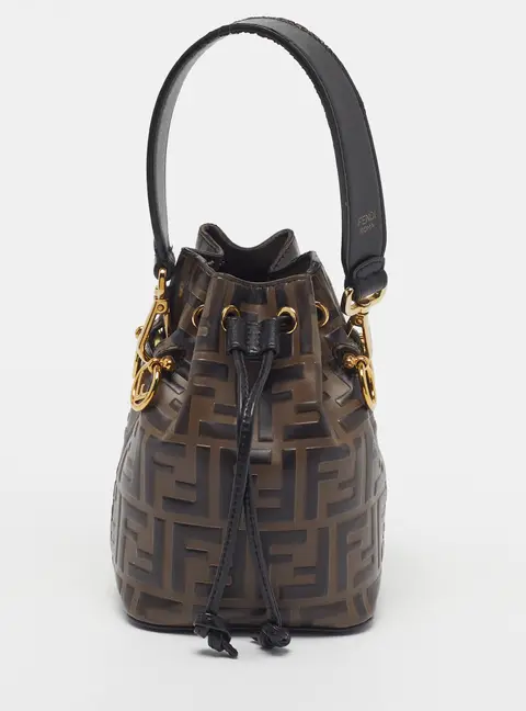 Fendi Mon Tresor Mini Brown/Black FF Leather Bucket Bag