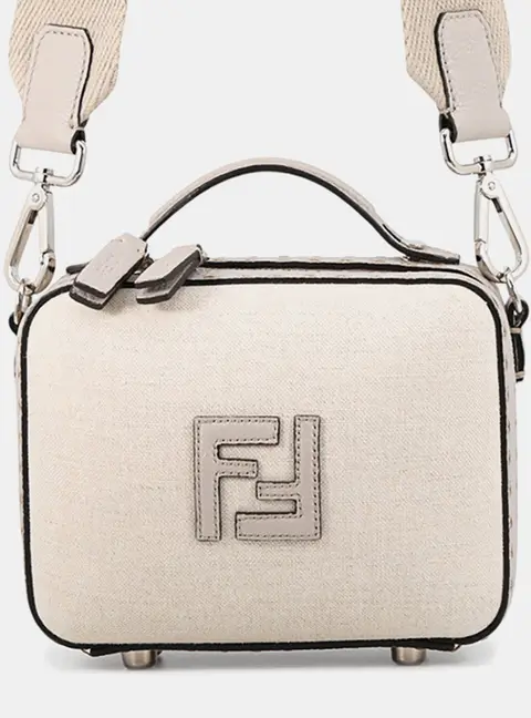 Fendi Selleria Mini Gray Canvas Leather Crossbody Bag