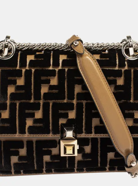 Fendi Black/Brown Leather and Velvet Small Kan I Chain Shoulder Bag