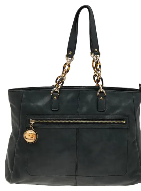 Fendi Black Iridescent Leather Chain Tote