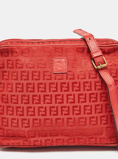 Fendi Red Zucchino Canvas and Leather Crossbody Bag