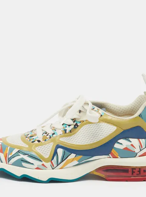 Fendi Ffast Size 37 Multicolor Leather and Mesh Lace Up Sneakers
