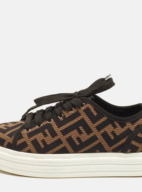 Fendi Size 35 Black/Brown Zucca Knit Fabric Platform Sneakers