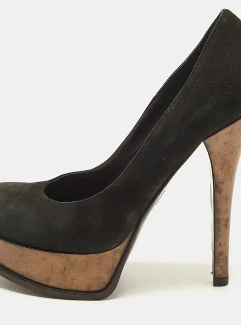 Fendi Fendista Size 39 Black/Brown Suede and Patent Leather Platform Pumps