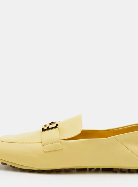 Fendi FF Size 39 Yellow Leather Slip On Loafers