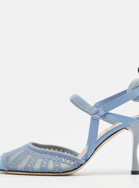 Fendi Colibri Size 38 Blue Leather and Mesh Slingback Pumps