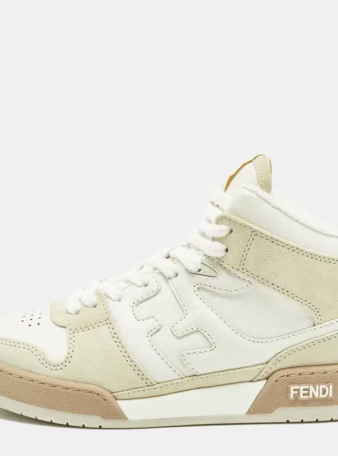 Fendi Rockoko Mismatch Size 38 White Leather and Suede High Top Sneakers
